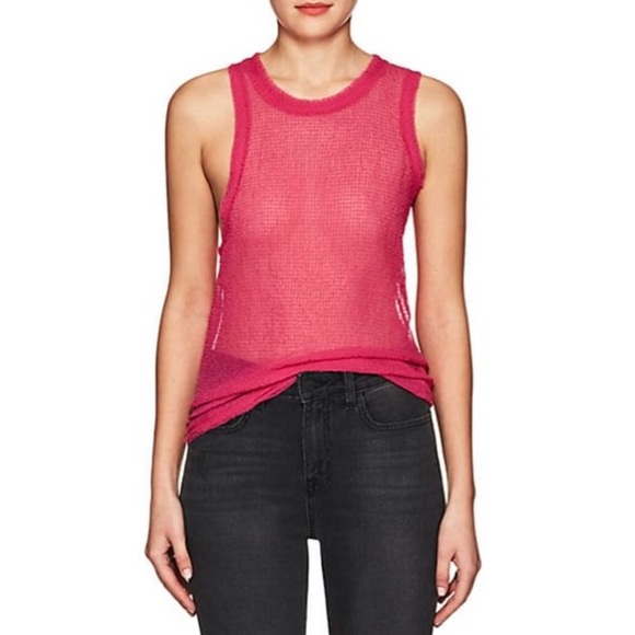 new Helmut Lang ψ Grid Chiffon Asymmetrical Top ψ Fuchsia Hot Pink ψ Large ψ - Picture 3 of 16